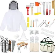 Leriton 30 Pcs Beekeeping Supplies Beehive Equipment Beekeeping Starter Kit Bee Keeper Supplies All with Jacket Beehive Kit Bee Smoker Uncapping Tool for Beginners Professional Beekeepers(Large)