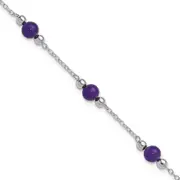 Sterling Silver Rhodium-Plated 9Inch Polished Lavender Jade Anklet