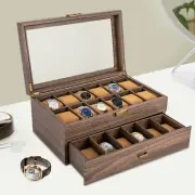 24 Slot Leather Watch Box Case Organizer Glass Display Jewelry Storage