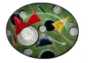 LARGE CLAY ART "TEE OFF" CHIP & DIP PLATTER SET NEW OVAL 17 1/2" X 14"
