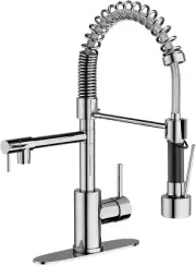 Chrome Kitchen Faucet with Pull down Sprayer, Commercial Industrial Modern Singl