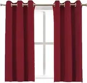 Aquazolax Burgundy Blackout Draperies Curtains - Elegant Solid Thermal Insulated Window Curtains Blackout Drapes with Grommet Top, 1 Pair, 42 x 45 Inch, Burgundy Red