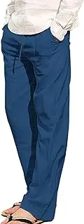 [Generic] Men's Loose Linen Pajamas Pants Casual Lightweight Elastic Waist Yoga Pant Relaxed Open Button Mens Beach Trousers, Blue 3, Small