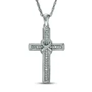 Natural Diamond Accent "X" Cross Pendant in Sterling Silver