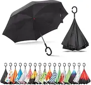 Sharpty Inverted Umbrella for Women - Windproof & Reverse - Easy to Open and Close - Upside Down & C-Shaped Handle - Rain & Wind Resistant - for Travel - Black