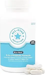 5-in-1 Bio-Heal® Probiotic Capsules for Kids, Men & Women - Best Supplement for Brain Function, Gut Health & Constipation - Shelf Stable & Fortified with Vitamins, Minerals & Prebiotics - All-Natural