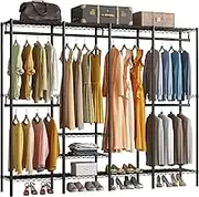 Garment Rack Heavy Duty Clothes Rack for Hanging Clothes, Multi-Functional Bedroom Clothing Rack Freestanding Closet Wardrobe Rack (Black)