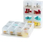 2 Packs Daily Pill Box Weekly Travel Pill Organizer Case Pill Case for Purse with Removable 7 Day Box, Daily Medicine Pill Container for Medicine, Vitamin, Supplement