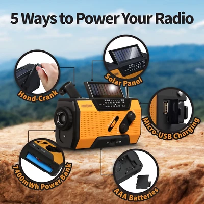 Emergency Solar AM/FM/NOAA Hand Crank Weather Radio LED Flashlight & USB - SOS !