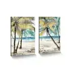 Tropical Beach Canvas Wall Art: 2 Pieces Seashore Palm Tree Artwork Ocean Sea...