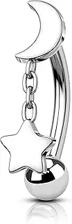 [Agrewd] Moon and Star G23 Solid Titanium Rook Earrings 16G Dangle Eyebrow Rings for Women Eyebrow Rook Piercing Jewelry Surgical Steel Curved Barbell