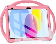 TopEsct Kids Case for iPad (A16) 11th Gen 11" 2025, iPad 10th Gen 10.9" 2022 with Tempered Glass Screen Protector, Silicone Shockproof Case Comes with Strap (Pink)