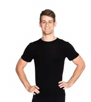 Mens Baselayers Thermal Spencers Pure Wool 200gsm Short Sleeve Top Black