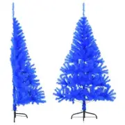 Artificial Half Christmas Tree Blue 150cm PVC with Stand Holiday Decor