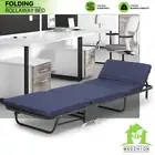 Navy Blue Foldable Portable Adjustable Backrest Office Sleeping Bed w/Carry Bag