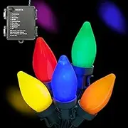 NIOSTA 26Ft Battery Operated Christmas Lights,2Pack,Flash/Twinkle LED String Light with Timer,Twilight Sensor,Xmas Tree Indoor Decoration Lights,C7 Multicolor