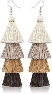 [Generic] Fashion Colorful Tree Multi Layers Tassel Drop Earrings Holiday Party Wedding Birthday Vacation Costume Jewelry Gift Womens Girls, 10.5CM