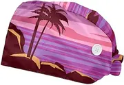 [FVQL] Scrub Caps Women, 2 Pieces Bouffant Caps with Sweatband, Sunset Pattern Ocean