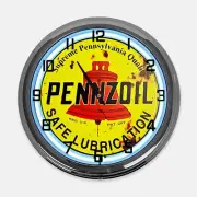 18" Pennzoil Safe Lubrication Metal Sign Designed White Neon Clock