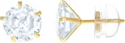 [JewelryWeb] 14k Yellow Gold Unisex Round CZ Simulated Diamond Stud 7mm Push Back Earrings-Stud Earring for Women