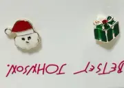 Betsey Johnson Enamel Christmas Santa Claus Gift Stud Earrings NWT
