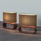 2X Wooden Table Lamp Brown Lampshade E27 Home Bedside Lamps Desk Light