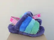 UGG PRIDE RAINBOW FLUFF YEAH SLIDE SHEEPSKIN SLIPPER SANDALS, US 8/ EUR 39 ~NIB