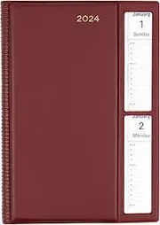 Collins Belmont Desk 2024 Diary - 2 Days to a Page with Windowfaced, Size A5, Burgundy