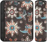 Brown Bohemian Floral 2 pcs Seatbelt Strap Cover, Stop seat Belt Cutting into Neck, Seatbelt Cover for Auto Bag Airplane