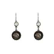 VIRGINS SAINTS & ANGELS VSA Magdalena Sacred Heart Earrings Gunmetal White Opal