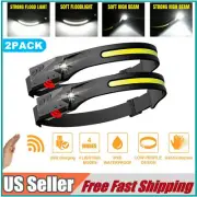 2PACK Headlamp COB LED Rechargeable Headlight Torch Work Light Bar Head Band USB