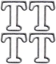 [Patchion] Set of Four - Letter T - White - Black VeIcro/Hook and Loop Backing - Embroidered Patch/Badge/Emblem
