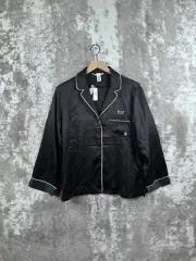 New Victoria Secret Pajama Top Small Womens Black Satin Button Up