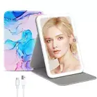 Rechargeable Travel Lighted Makeup Mirror with PU Leather Cover, Portable Travel