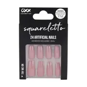 OXX Cosmetics 24 Pack Artificial Nails with Adhesive - Squareletto Shape, Nude