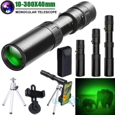 Day/Night Military 10-300X40mm Zoom HD Monocular Phone Telescope w/Tripod + Clip
