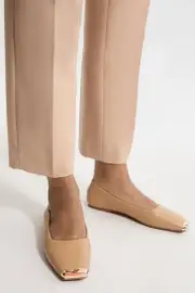 Leather Square Toe Ballerina With Metal Toe Cap