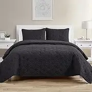 VCNY Home Kaleidoscope Pattern 3 Piece Quilt Set, King, Grey