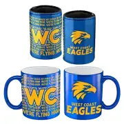 West Coast Eagles AFL Metallic Can Cooler and Coffee Mug Cup Gift Pack Man Cave