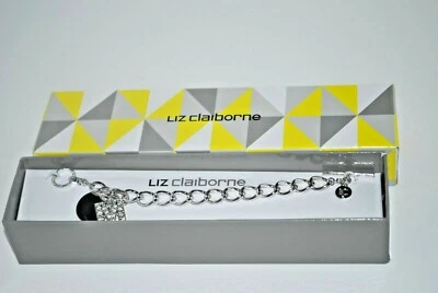 NIB LIZ CLAIBORNE SILVER RHINESTONE & SILVER ENAMEL INITIAL "M' LOCKET BRACELET