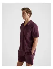 [Fine Day] Terry Toweling Short Sleeve Polo Shirt in Eggplant