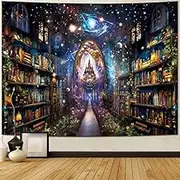 Heynvioo Mysterious Bookshelf Tapestry Galaxy Space Library Tapestry Fantasy Landscape Vintage Aesthetic Tapestries Book Decoration Wall Hanging Decor for Bedroom Home