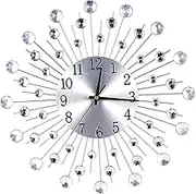 COMBIUBIU Silver Wall Clock Stylish Diamond Silent Non-ticking Arabic Numeral Clock Very Large Wall Clocks for Living Room, Bedroom, Kitchen, Home Decor (38cm/ 14inch