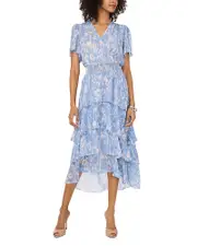 Vince Camuto Crossover Flutter Sleeve Tiered Dress