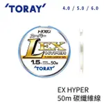 【RONIN 獵漁人】日本TORAY EX HYPER 50M 4.0/5.0/6.0號 碳纖維線(日本製 子線 前導線 出口線 路亞 磯釣)