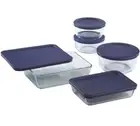 Pyrex Simply Store Glass Food Containers With BPA Free Plastic Blue Lid 10pc set