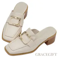 在飛比找Yahoo奇摩購物中心優惠-【Grace Gift】紀卜心聯名-雙層蛋糕中跟穆勒鞋 米白