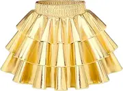 [KEREDA] Girls Metallic Skirt 3-Layer Ruffle Kids Sparkly Skirt for Girls 6-14 Y