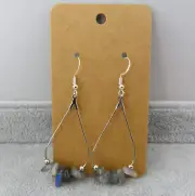 Pemby Studio LABRADORITE Gemstone Silver Tone Teardrop Earrings Purple Flash New