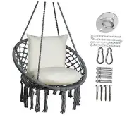 Macrame Chair Hanging Swing Chair Max 330 Lbs Hammock Chair with 2 Dark Grey